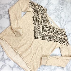 Distressed Boho Cream and Black Sweatshirt